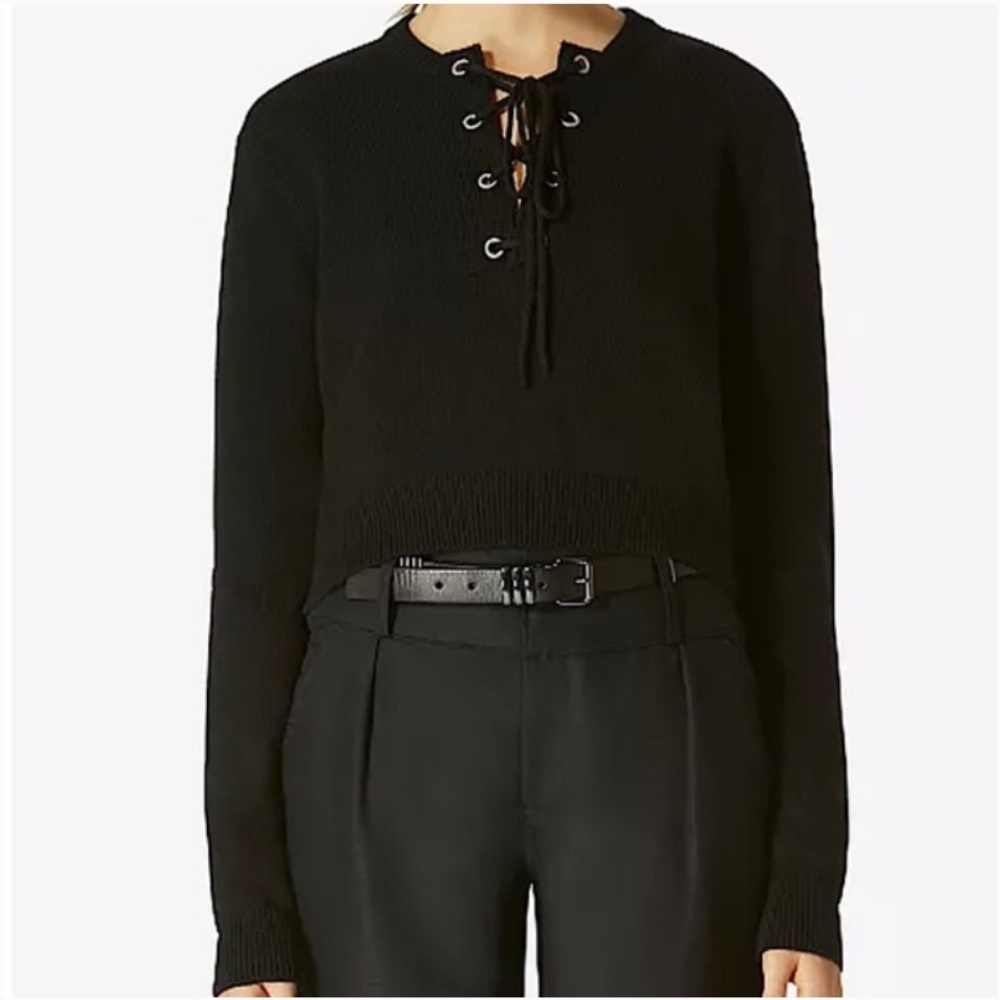 AVEC LES FILLES Wool Crop Lace Up Sweater M